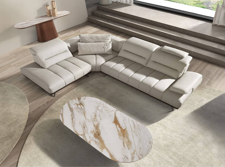Sofá chaise longue izquierda piel gris claro - Sofás - El Workshop - gris claro