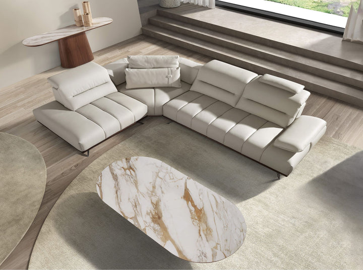 Sofá chaise longue izquierda piel gris claro - Sofás - El Workshop - gris claro