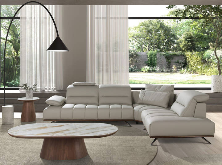 Sofá chaise longue derecha piel gris claro - Sofás - El Workshop - gris