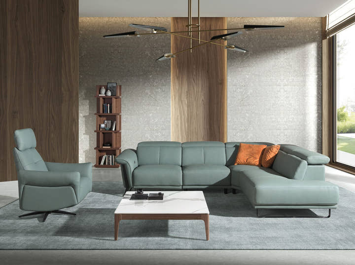 Sofá chaise longue relax derecha piel verde turquesa - Sofás - El Workshop - verde turquesa