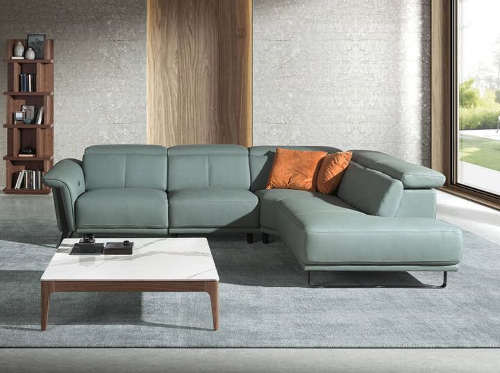 Sofá chaise longue relax derecha piel verde turquesa - Sofás - El Workshop - verde turquesa