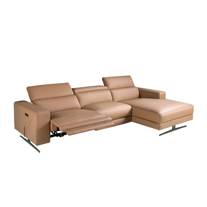 Sofá chaise longue relax derecha piel marrón