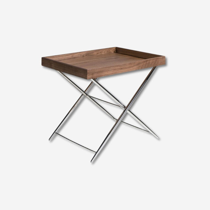 Mesa rincón rectangular nogal y acero cromado