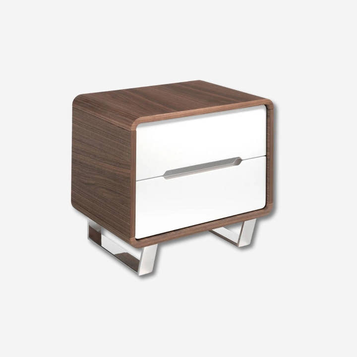 Mesita de noche madera blanco, nogal y acero cromado - Mesitas de noche - El Workshop - 55x39x49cm