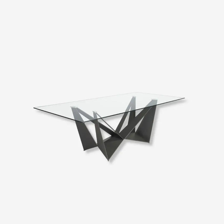 Mesa comedor rectangular cristal templado y acero negro