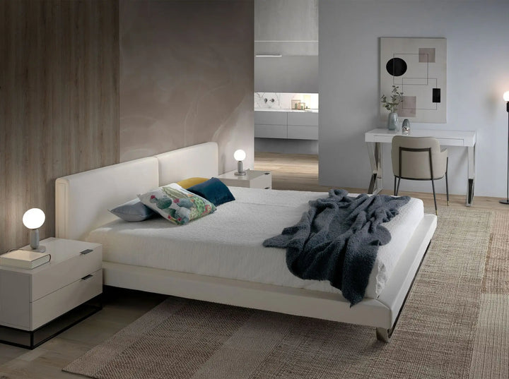 Gray wood and black steel nightstand