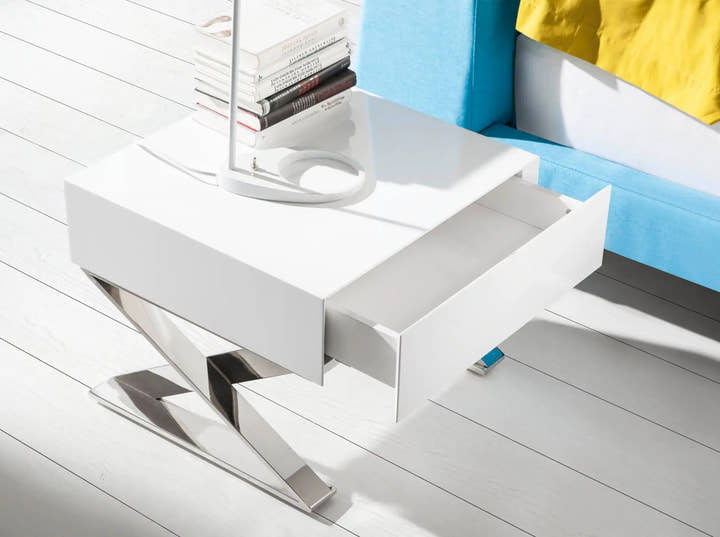 Mesita de noche madera blanca y acero cromado - Mesitas de noche - El Workshop - blanco