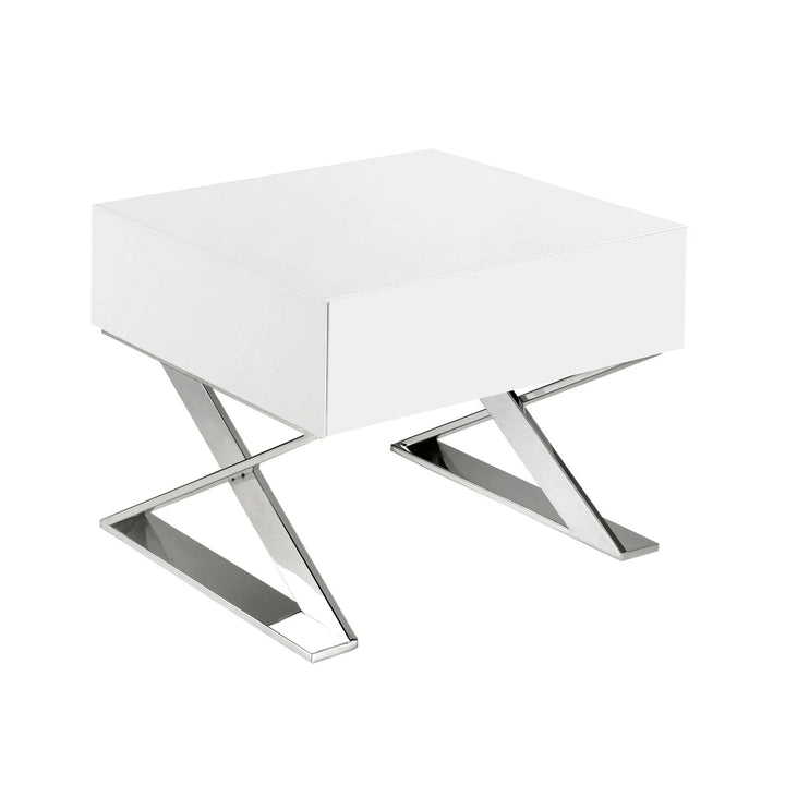 White wood and chrome steel nightstand