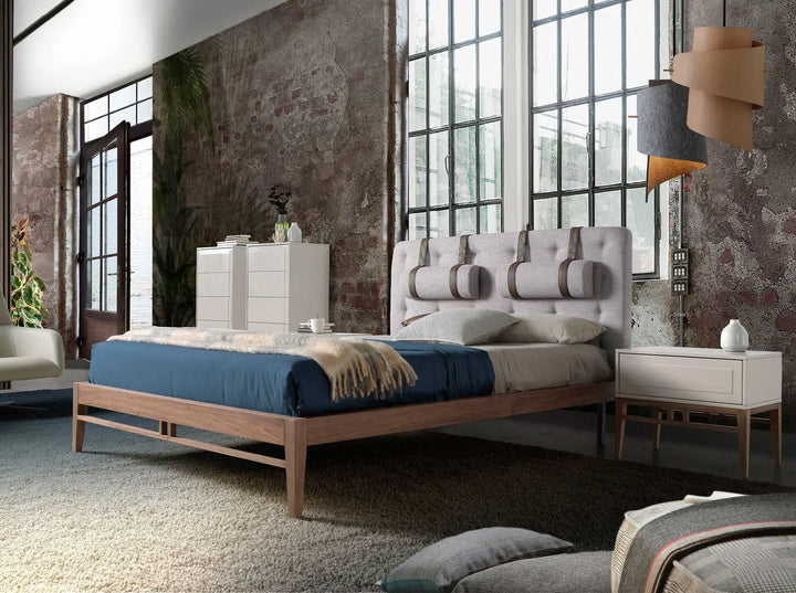 Beige and walnut wood nightstand