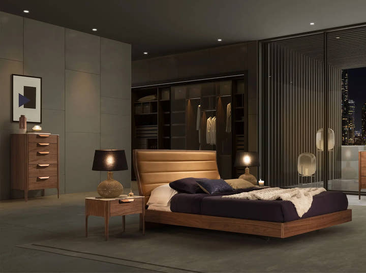 Chifonier nogal con tapa de cristal imitación mármol - Cómoda - El Workshop - 70x56x120cm