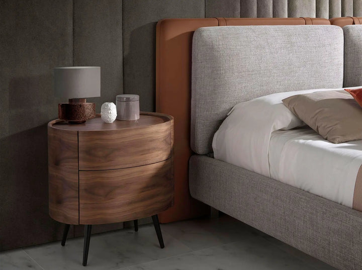 Walnut and black steel nightstand