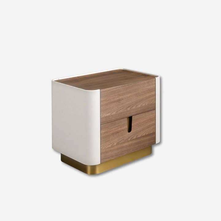 Mesita de noche nogal, beige, acero pulido dorado y tapa de nogal - Mesitas de noche - El Workshop - 60x42x50cm