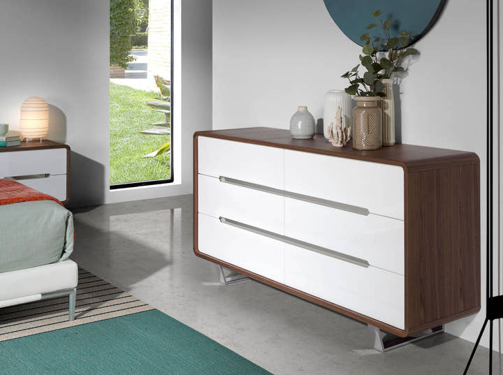 Cómoda madera blanco, nogal y acero cromado - Cómodas - El Workshop - Blanco