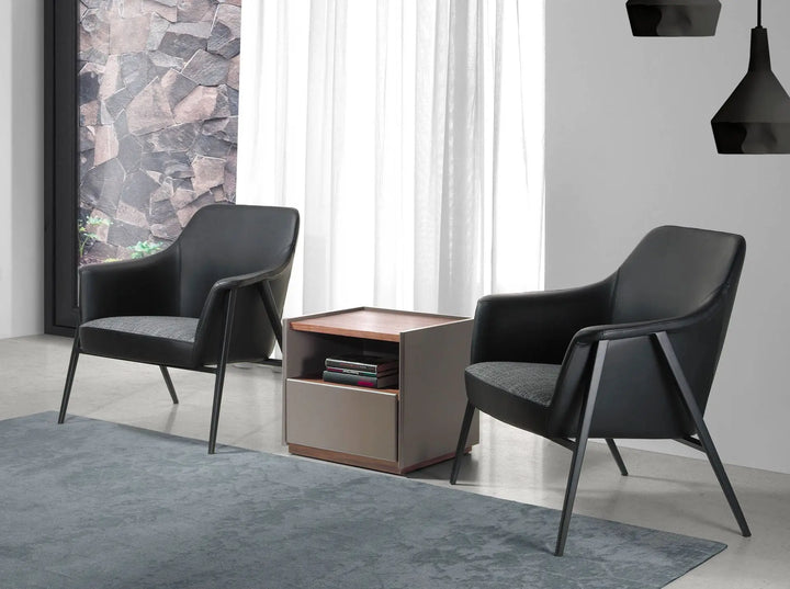 Grey and walnut wood nightstand