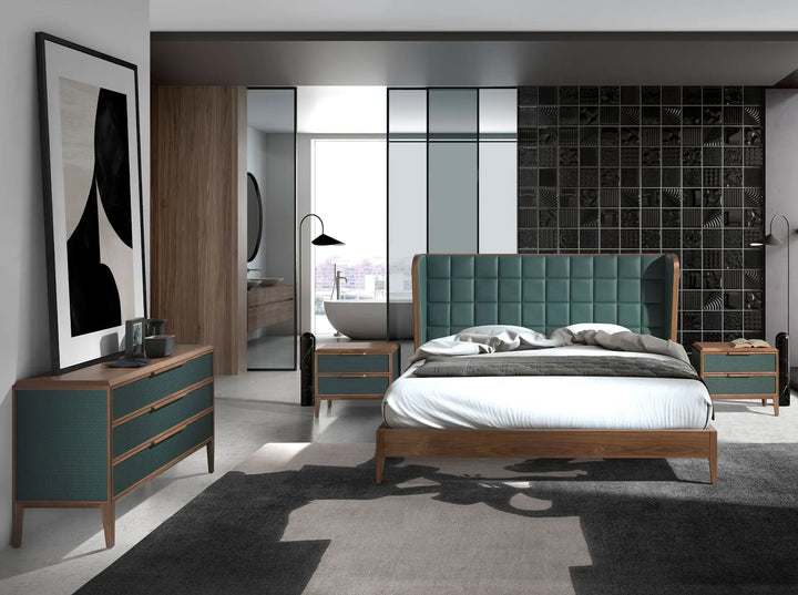 Cama polipiel color verde oscuro en ambiente decorado (2)