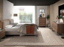 Chest of drawers in walnut, mink metal steel and porcelain marble top