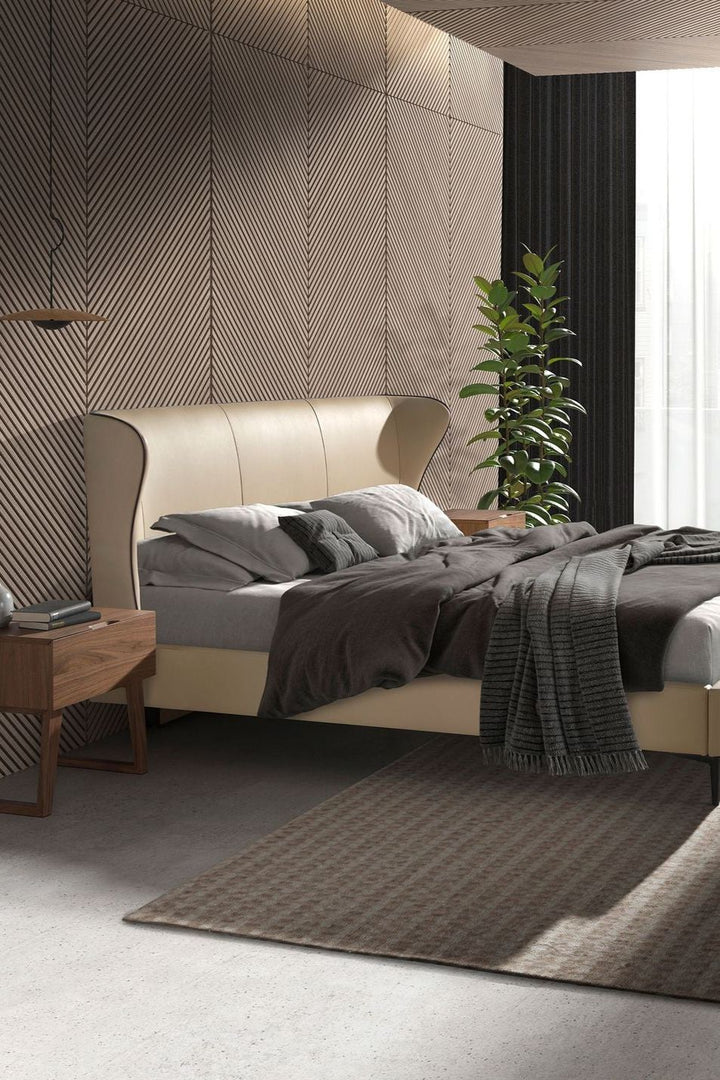 Cream-colored leatherette bed