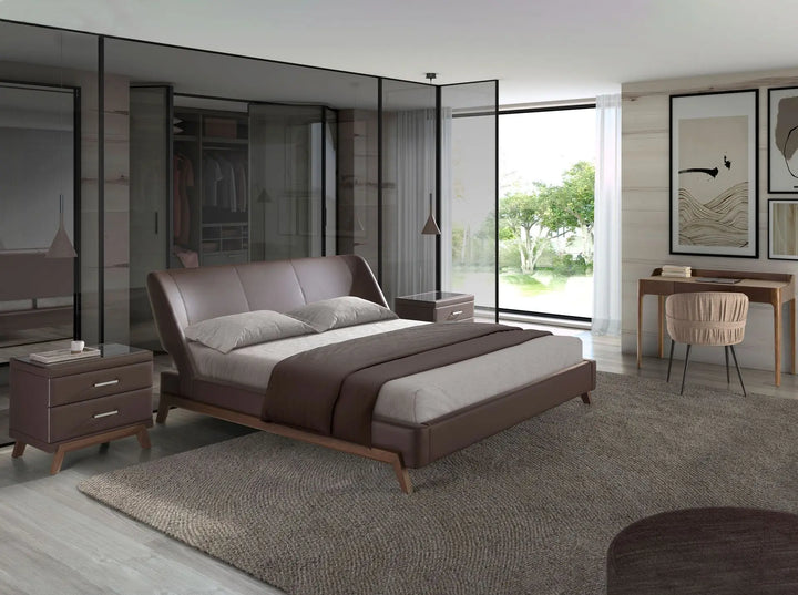 Chocolate brown faux leather bed