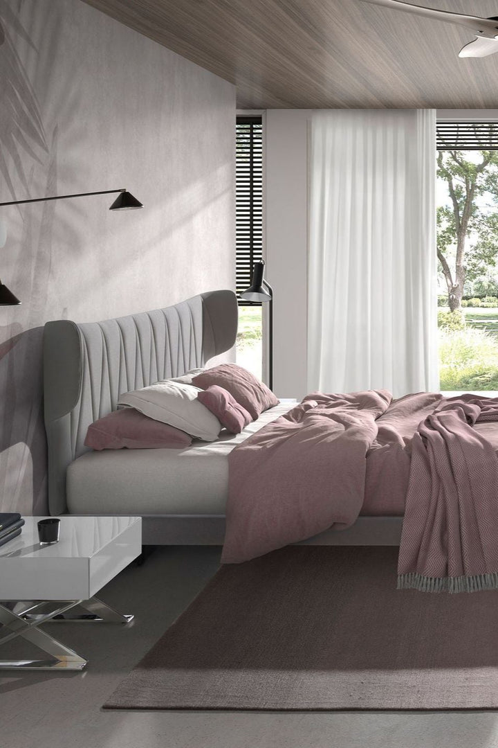 Light gray fabric bed