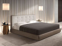 Cama capitoné tela color blanco roto y polipiel marrón