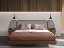 Cama nogal y tela color gris