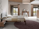 Tufted bed in grey fabric