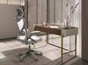 Walnut, beige and polished gold steel desk