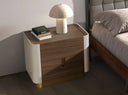 Walnut, beige, polished gold steel and walnut top bedside table