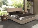 cama terciopelo color marrón y polipiel color crema, vista 2