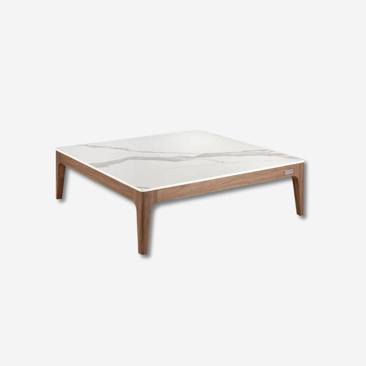 Mesa centro cuadrada mármol porcelánico y nogal - Mesa de centro - El Workshop - Blanco