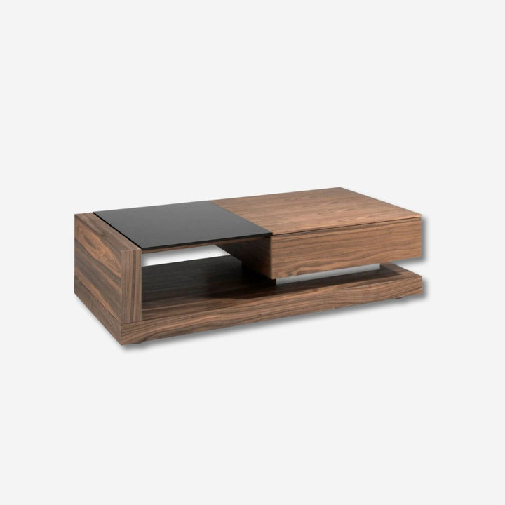 Mesa centro rectangular Cristal negro y nogal