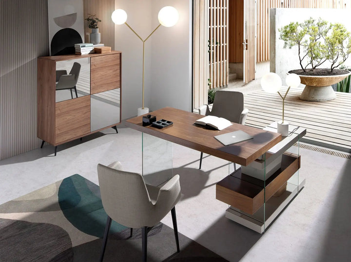 Lámpara de sobremesa mármol blanco, acero dorado y cristal blanco