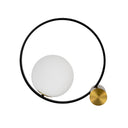lámpara sobremesa cristal blanco y acero negro con base de acero pulido dorado, vista 2