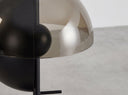 lámpara sobremesa cristal fumé ámbar y acero negro y blanco con base de acero negro