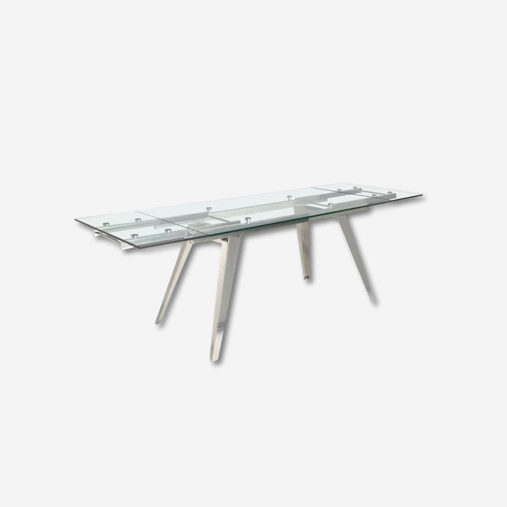 Mesa comedor extensible rectangular cristal templado y acero cromado