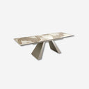 Mesa comedor extensible rectangular mármol porcelánico y acero color champagne