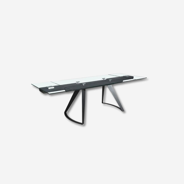 Mesa comedor extensible rectangular cristal templado y acero negro