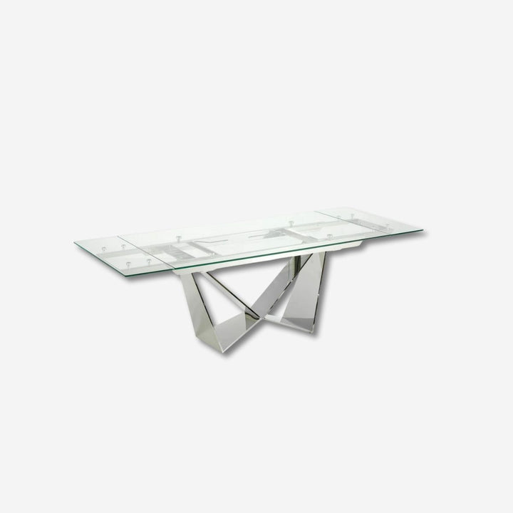 Mesa comedor extensible rectangular cristal templado y acero cromado