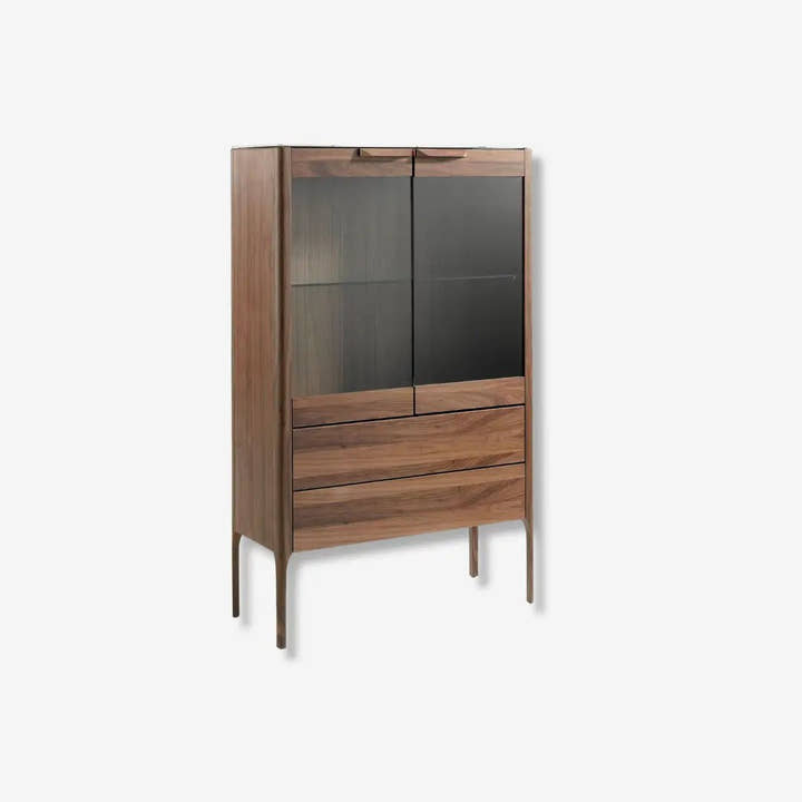 Aparador alto nogal con tapa de cristal imitación mármol e iluminación interior - Aparador - El Workshop - 99x40x161cm