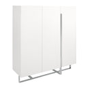 Aparador alto de diseño moderno con estructura de madera de MDF color blanco y unas originales patas de acero inoxidable cromado y moderno estilos únicos