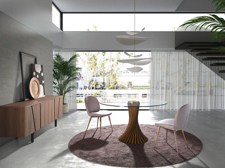 Aparador de diseño moderno con estructura de madera chapada en nogal natural diseño unico mid century