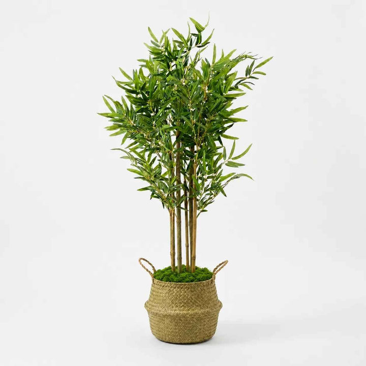 Planta Artificial Bambú 120cm + Cesto 27cm + Musgo
