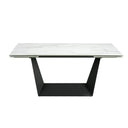 Rectangular extendable dining table in porcelain marble and black steel