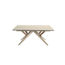 Mesa comedor extensible rectangular mármol porcelánico, acero arena metalizado y nogal