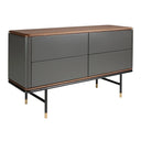 Comoda de diseno moderno con estructura de madera de MDF color gris oscuro en acabado mate y unas originales patas de acero inoxidable color negro.