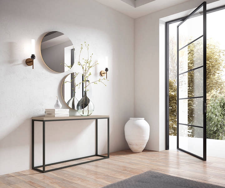 Mesa consola de madera lacada y patas metal negro a medida- Portofino