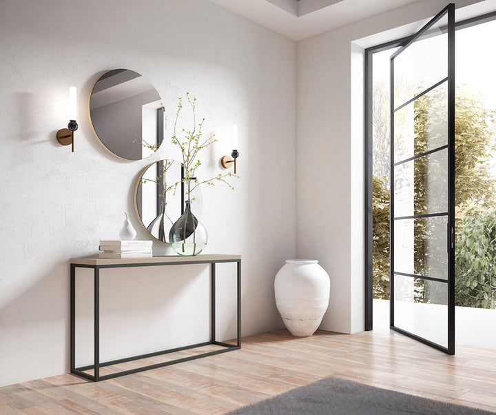 Custom-made lacquered wood console table with black metal legs - Portofino