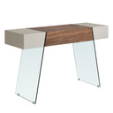 Consola rectangular madera gris, nogal y cristal templado
