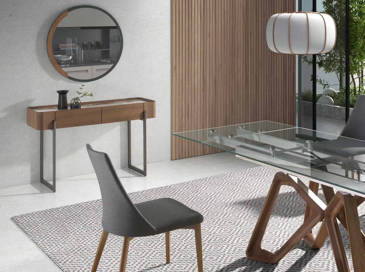 Consola rectangular mármol porcelánico, nogal y acero visón metal - Mesa consola - El Workshop - 120x40x76cm