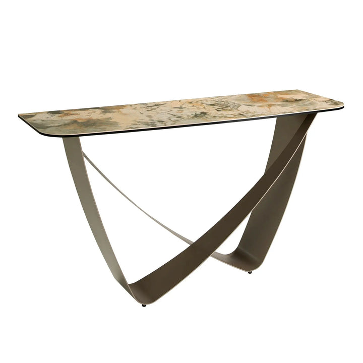 Consola rectangular de marmol porcelanico y con acero taupe metalizado